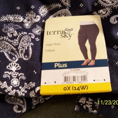 Terra & Sky Paisley Leggings Women’s plus size 0X (14W) Blue
