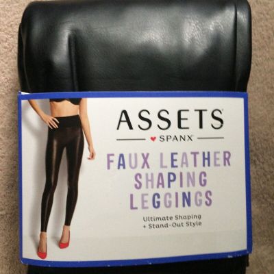 ASSETS by SPANX sz 1X Very Black Faux Leather Shaping Leggings Style 20258R NWT