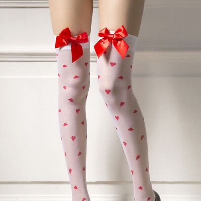 US Sexy Women Lingerie Lace Thigh-Highs Red Bow Nurse Sock Transparent Stockings