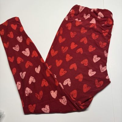 Women's Lularoe Red/Pink Heart Leggings - Valentine’s Day Size TC Tall & Curvy