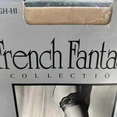 French Fantasy Lace Top Dotted Thigh High Stockings 100perc Nylon Nude SIZE M/L