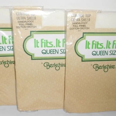Berkshire It fits... 1980 QUEEN SIZE 3X-4X IVORY Control Top Pantyhose  3 Pairs