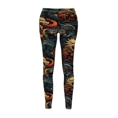 Womens Skinny Casual Leggings Medieval Dragons Fantasy Monsters Mythical Pattern