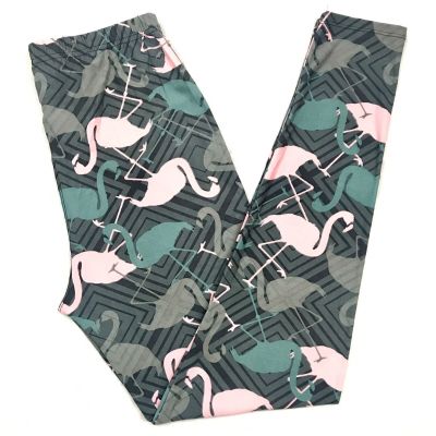 Buttery Soft Chevron Pink Flamingo Bird Leggings OS Fitting Jean Size 0-14