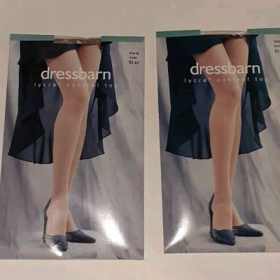 2 Dressbarn Lycra Control Top Pantyhose Nude & Brown Size B ~New Old Stock~