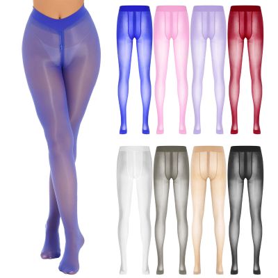 Woman Glossy See-through Footed Tights Pantyhose Stocking Zipper Crotch Lingerie