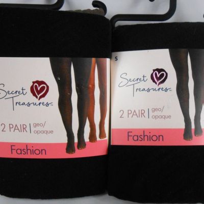 2x Secret Treasures Fashion Tights Black Geo & Brown Opaque Size Small Two Pack