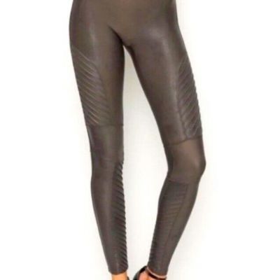 SPANX Faux Leather Moto Leggings Gunmetal Grey Stretch Women’s Size 3X