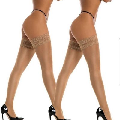 Thigh High Stockings Silicone Lace Top Stay Up Silky Semi Sheer Pantyhose New