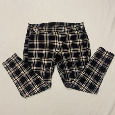 Torrid Leggings Women Sz 3X Black Cream Plaid Stretch High Rise Pockets Pull-On