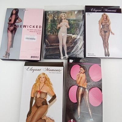Lingerie Body Stockings Lot Of 5 Queen/Plus Size 1x 2x 3x New With Tags Sealed