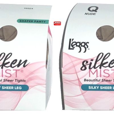L'eggs Silken Mist Pantyhose SHAPER PANTY Silky Sheer Leg Tights Q-NUDE - 2 Pack