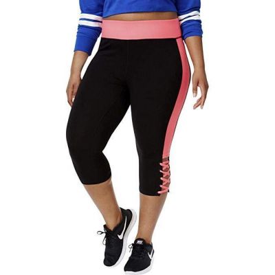 Material Girl Womens Activewear Plus Size Colorblocked Lace Up Leggings, 3X