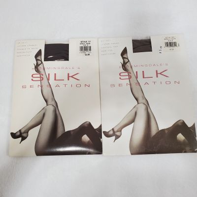 Lot of 2 Bloomingdales Silk Sensation Pantyhose Womens B Black Sheer Control Top