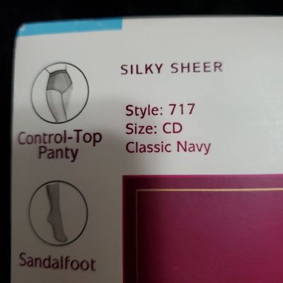Hanes Control Top Sandalfoot Pantyhose 717 Silk Reflections Sz. CD Classic Navy