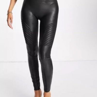 SPANX 20136R Black Faux Leather Moto Leggings Full Length Hi Rise SIZE Medium