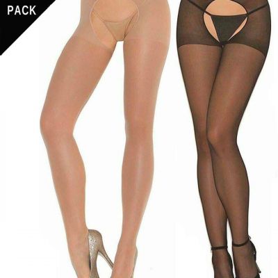 Sheer Pantyhose 2-Pack Womens One Size OS Black and Beige Tights