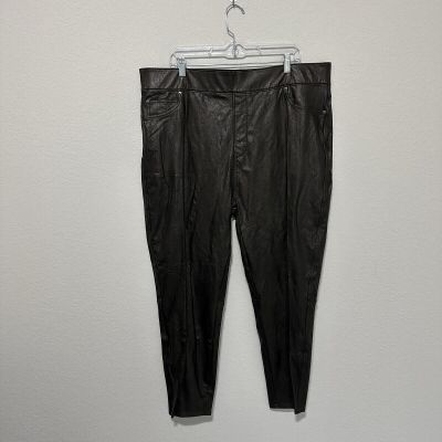Spanx Womens High Rise Faux Leather Leggings Size 3X Brown Skinny Stretch Slim