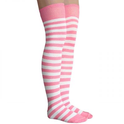 Pink & White Striped Thigh Highs