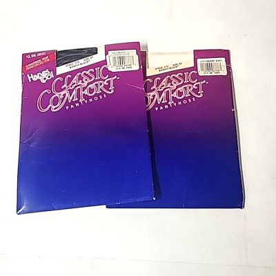 Lot of 2 Vintage Hanes Too Classic Comfort Pantyhose EF Black Reinforced Toe New