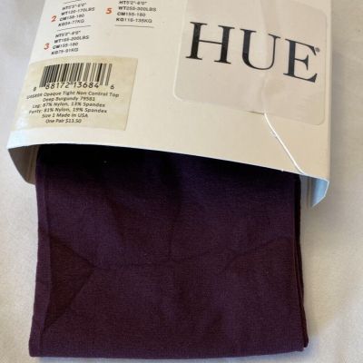 Hue Opaque Tights Non-Control Top ~ Size 1 ~ Color Deep Burgundy