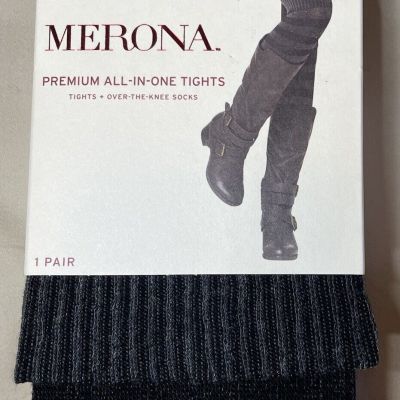 2 Pairs Merona Premium All-in-One Tights + Over-the-Knee Socks Black/Grey, M/L