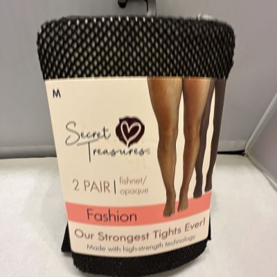Secret Treasures Pantyhose Fishnet Opaque Fashion Tights Black 2-Pair