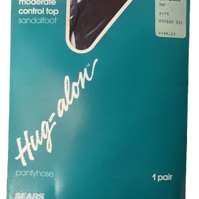 NWT Hug-alon Moderate Control Top Pantyhose By Sears Off Black Tall Sandalfoot
