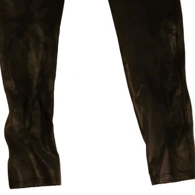 SPANX Faux Leather Shiny Stretchy Slimming LEGGINGS #2437Q BLACK Size Large EUC