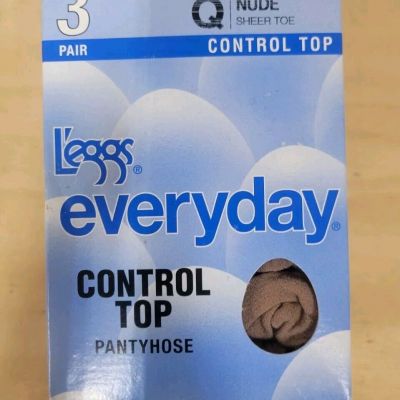 Legg's Everyday Control Top Pantyhose - Size Q - Nude - Sheer Toe - 3 Pair