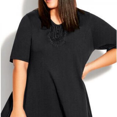 Evans Crochet Notch Neck Plain tee - Black - 22-24