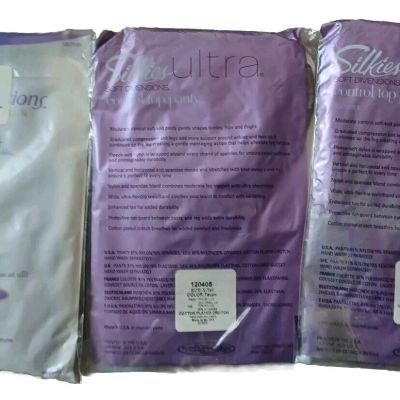 SILKIES Ultra Soft Dimension Control Top Panty Hose X Tall Taupe Lot 3 Pairs USA