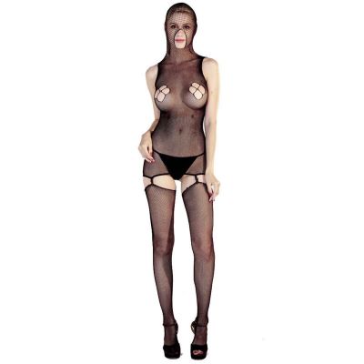 Sexy Lingerie Bodystocking Fishnet Hood Mask Cosplay Dominatrix Stripper Outfit