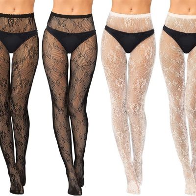4 Pack Women's Patterned Tights Fishnet Stockings, Floral Stockings Pantyhose St