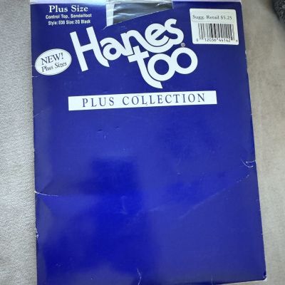 Hanes Too Plus Collection Womens 2Q Black Sandalfoot Pantyhose 1997 Style E08