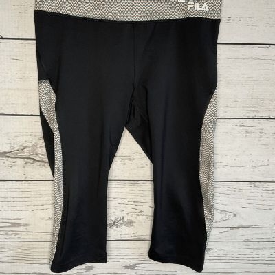 FILA Running Crop Pants Womens Capri Medium M Black Capri Leggings Workout Sport