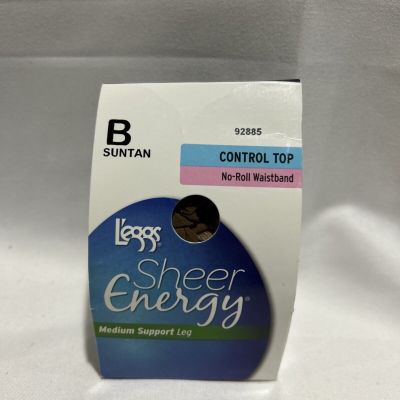 Leggs Sheer Energy Pantyhose B Suntan Control Top No Roll Waistband