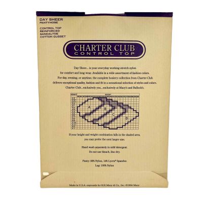 Charter Club Control Top Pantyhose Day Sheer Reinforced Sandal Toe White Size B