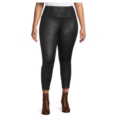 Terra & Sky Women's Plus Size 4X Fitted Legging Black Faux Leather Pull-On New