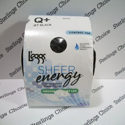 L'eggs Sheer Energy Compression Tights Medium Support Size Q+ Jet Black #98165