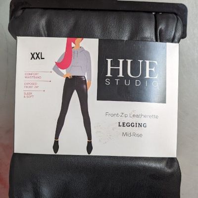HUE Studio Black Front Zip Faux Leather Leatherette Mid-Rise Leggings XXL