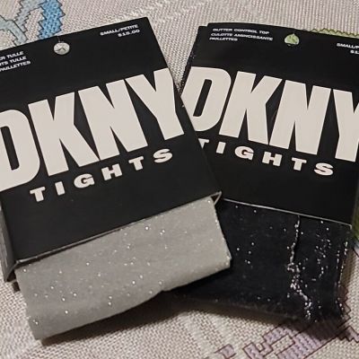 2 DKNY Vintage 1990'S Tights NOS  PETITE/SMALL BLACK GLITTER & SILVER SHIMMER