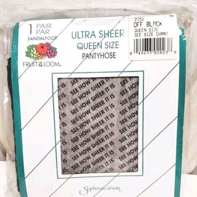 Vtg Fruit Of The Loom Pantyhose  Off Black Size Queen Plus XL Ultra Sheer 2004
