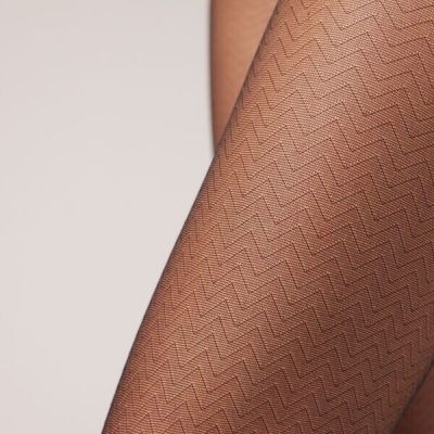 CALZEDONIA 30 DENIER SHEER CHEVRON MOTIF PANTYHOSE TIGHTS SIZE T.XL / BLACK