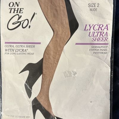 On The Go! Control Top Nude Sheer Sandlefoot Pantyhose ~ Size 2 NEW
