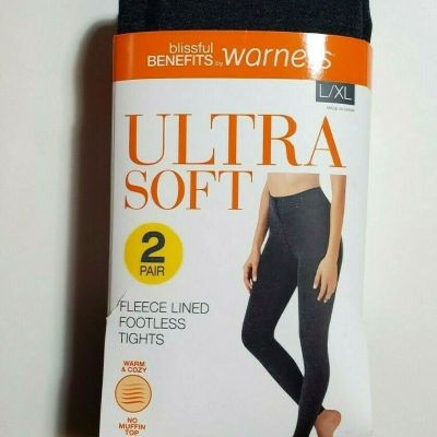 Blissful Benefits Warners L/XL 2 PACK FOOTLESS FLEECE LINED TIGHTS Heather Black