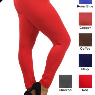 PLUS SIZE 1X 2X 3X Plain Color Light Fleece Leggings Black Red Navy Royal Blue