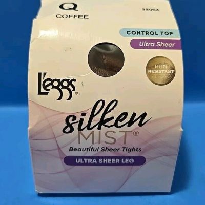 New L'eggs  Silken Mist/Sheer Energy JET COFFEE Control Top Tights sz Q+free ??