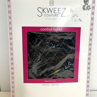 Skweez Couture Control Top Patterned Pantyhose Tights Black Large 5'8