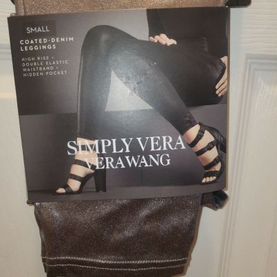 NWT Simply Vera Wang Women's Shiny Coated Denim High Waist Leggings, Size Small